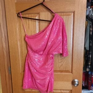 DO+BE One Shoulder Pink Sequin Dress